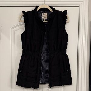 Tulle Black Quilted Vest with Ruffle Sleeves, Size S